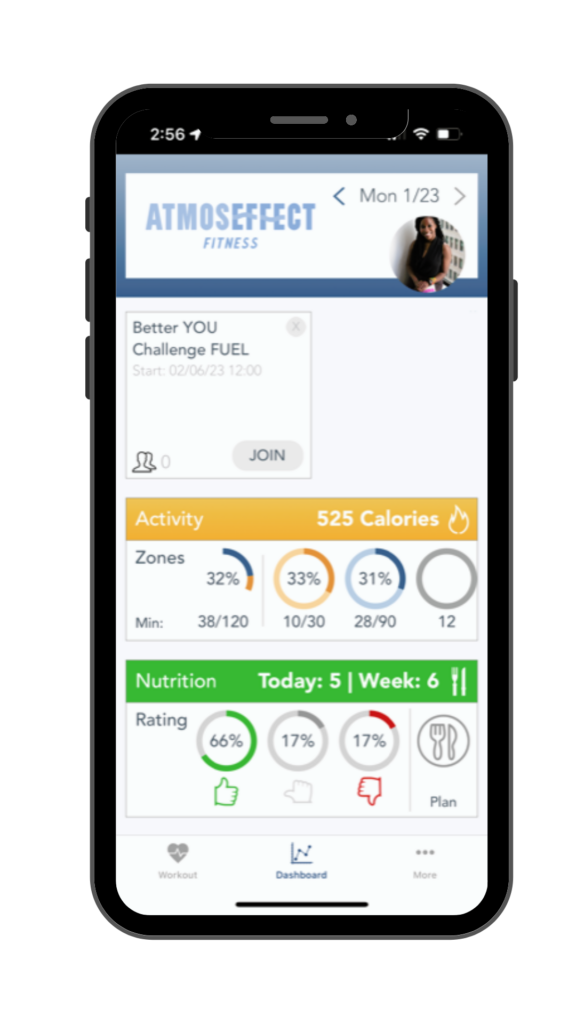 AtmosEffect Fitness App dashboard display, Corporate Wellness App
